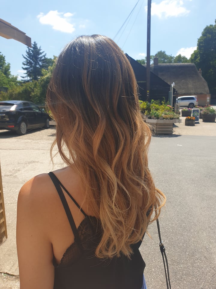 long wavy highlights in hair